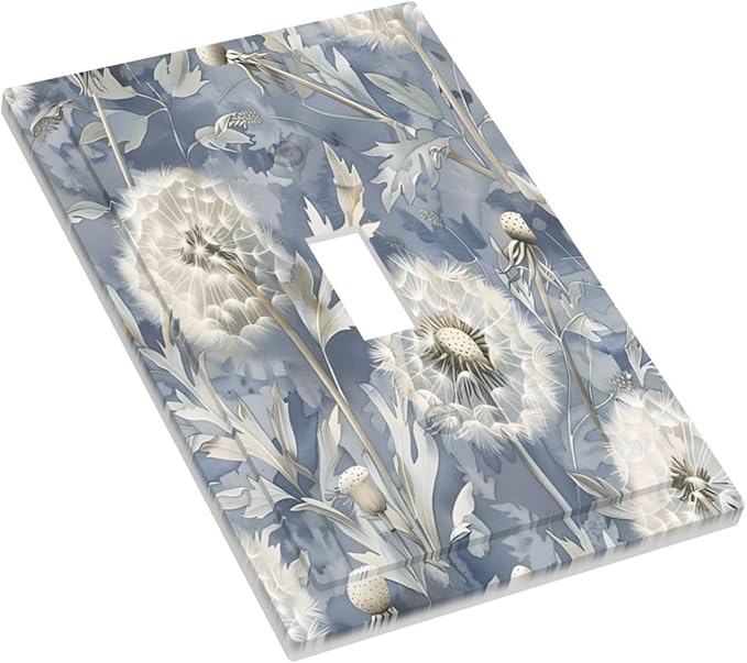 Blue Dandelion Vintage Floral Boho Flower Decorative Light Switch Cover 1 Gang Single Toggle Device Electrical Faceplate Switchplates Decorator Outlet Wall Plate for Bedroom Living Room Home Decor
