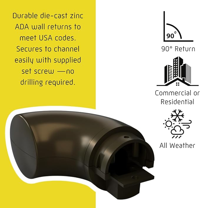 Promenaid 14ft ADA Handrail Kit - Architectural Bronze - Complete Indoor/Outdoor Handrail for Stairs - 1.6" Round Anodized Aluminum Railing with 7 Bronze Painted Brackets & ADA Wall Returns