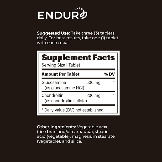 ENDUR-FLEX, Glucosamine Chondroitin Joint Support Supplement For Helping Preserve Your Active Mobility, Gluten Free, 500mg/200mg (200 Tablets)