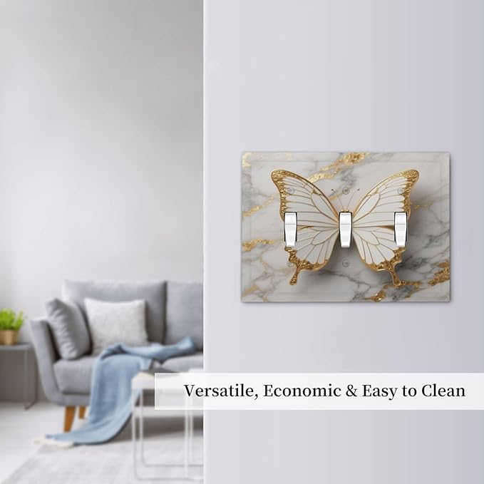 Gold Marble Shine Butterfly Abstract Modern Print Decorative Switch Plates 3 Gang Wall Plate Triple Toggle Light Switch Cover Faceplate Electrical Wall Panels for Bed Room Bathroom Decor