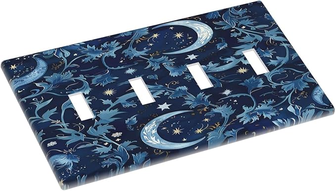 Light Switch Covers Vintage Moon And Flowers Decor Floral William Morris Quad Toggle Electrical Faceplate 4 Gang Wall Plate Decorative Switch Plates for Bedroom Kids room Decor