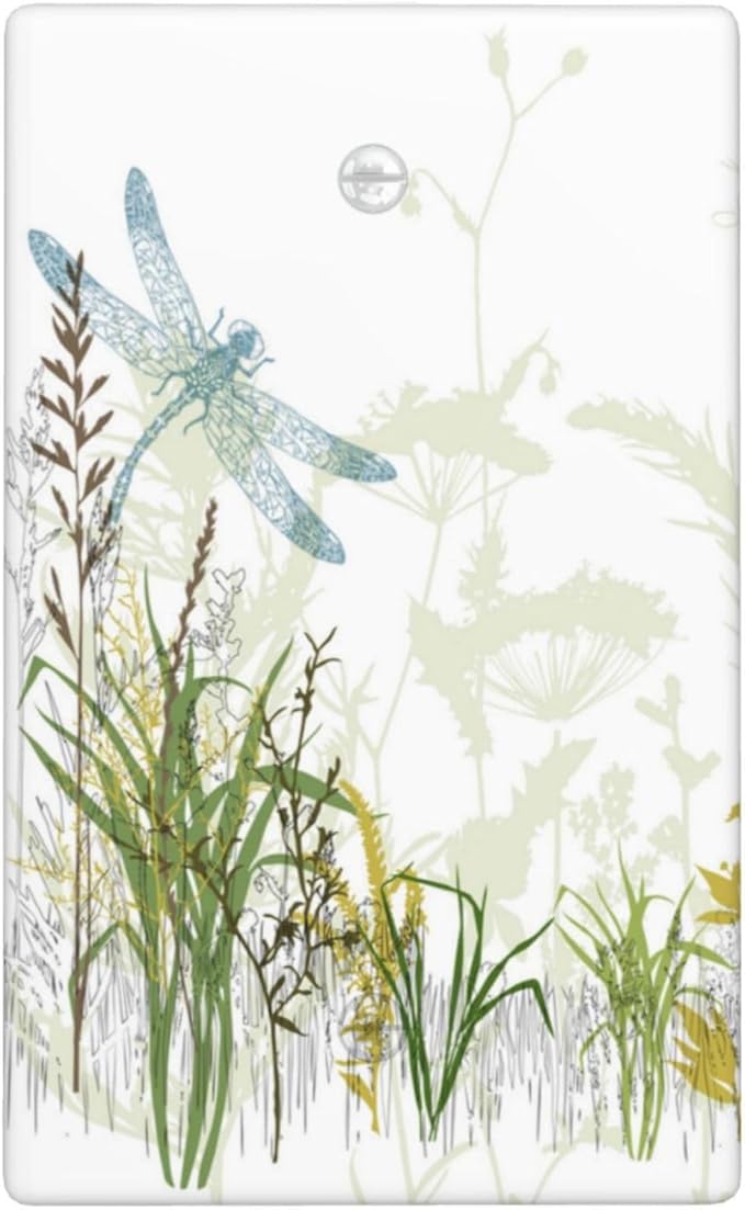Wild Flower Dragonfly 1 Gang Blank Light Switch Cover Plates Decorative Electric Outlet Covers Decorator Wall Switch Plate Receptacle Plug Covers 4.5 * 2.76 Inches