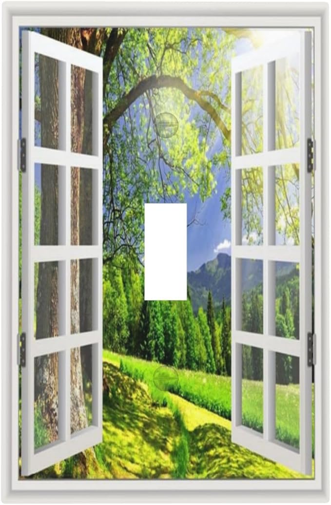 Light Switch Cover Window View Green Rustic Nature Wilderness 1 Gang Wall Plate Cover Single Toggle Outlet Covers Decorative Switchplate Electrical Faceplate for Bathroom Bedroom Decor