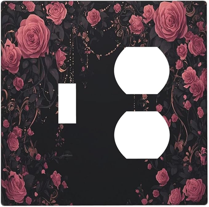 Wallplates Dark Background Red Rose Leaf 1 Toggle 1 Duplex Switch Plate Electrical GFCI Faceplate Decorative Light Switch Covers for Bedroom living Room Decor