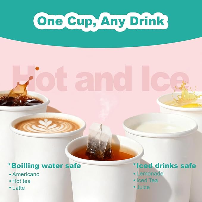 12 oz 300 Pack Disposable Coffee Cups, Bulk White Disposable Paper Cups, Coffee Cups for Hot Tea, Chocolate and Cold Drinks