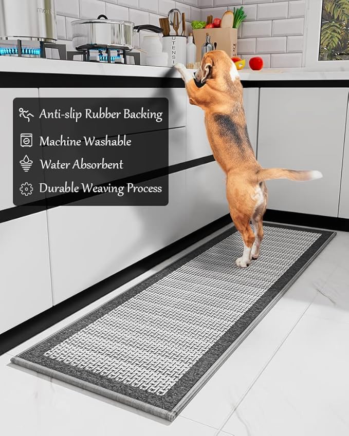 PADOOR Kitchen Mats for Floor, Kitchen Rugs Non Slip Washable, Rubber Backed Kitchen Runner Super Absorbent Kitchen Floor Mat Sink Rug, 17”x24” Grey