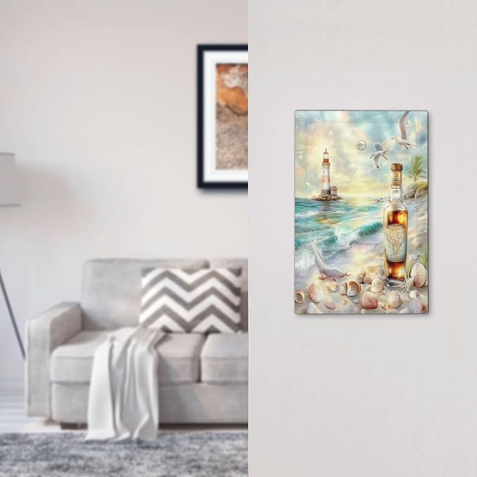 Light Switch Cover Plate Beach Ocean Lighthouse Seashells 1 Gang No Device Blank Electrical Wall Plates Faceplate Decorative Switch Plate For Bed Room Living Room Decor