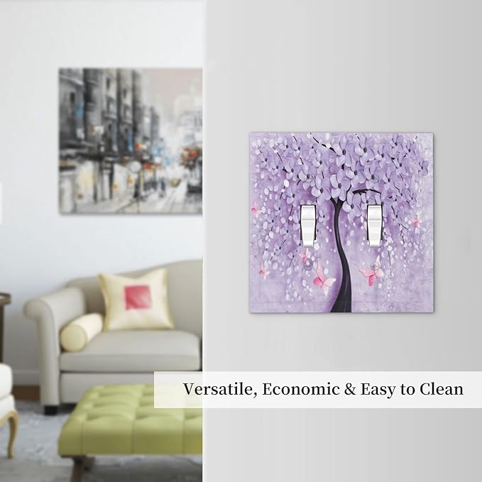 Light Switch Cover 3D Purple Tree 2 Gang Wall Plate Double Light Switch Plate Toggle Decorative Outlet Covers Electrical Switchplate for Bathroom Bedroom Decor