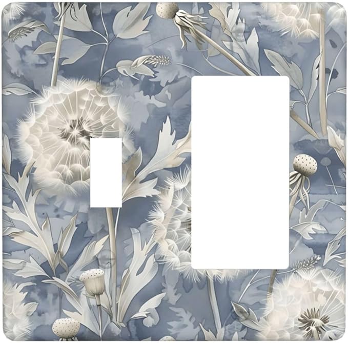 Blue Dandelion Vintage Floral Boho Flower Outlet Covers 1 Toggle 1 Rocker Combination Decorative Wall Plate Electrical Switch Plates Light Switch Cover Plate for Bedroom Living Room Home Decor