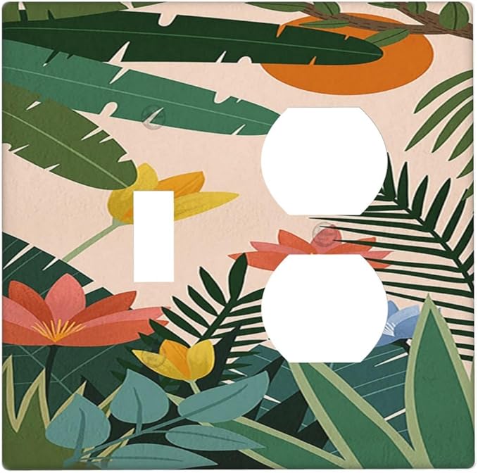 Wallplates Boho Tropical Plant Floral Pattern 1 Toggle 1 Duplex Switch Plate Electrical GFCI Faceplate Decorative Light Switch Covers for Bedroom Cabin Decor