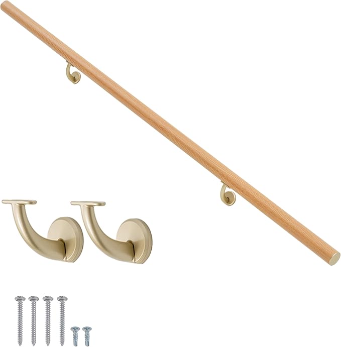 9FT Modern Aluminum Handrail Set, handrails for Indoor Stairs,Deck,Slope, Wall Mounted Staircase handrails, Zink Alloy Brackets Included,Rust Free. (Cherry Wood Grain, 9 FT)