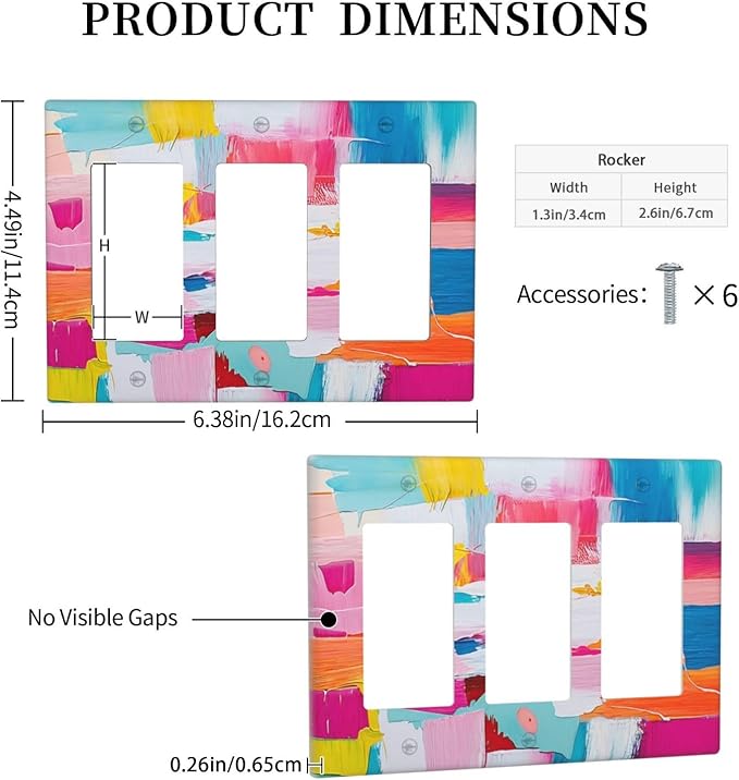 Light Switch Covers Multicoloured Modern Watercolor Oil Painting 3 Gang Rocker Electrical GFCI Decorative Triple Outlet Wall Plate Cover Switchplate for living Room Bedroom Decor
