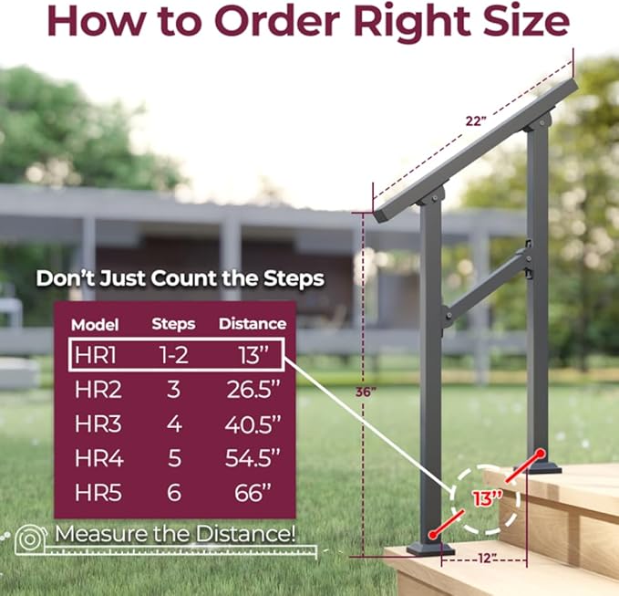 CR Fence & Rail Handrails for Outdoor Steps & Indoor Stair Railing Kit, 1-2 Steps Safety Hand Rail for Porch & Deck