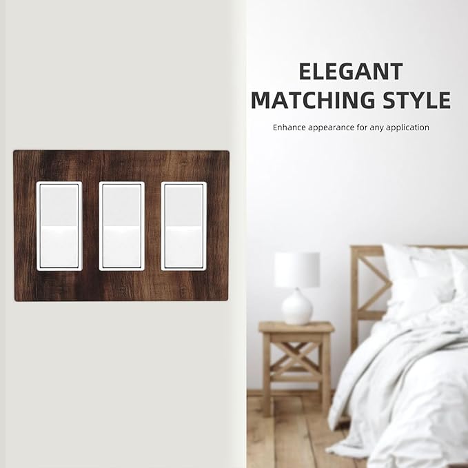 Decorative Outlet Covers Rustic Farmhouse Brown Wood Barn Door 3 Gang Gfci Wall Plate Triple Rocker Light Switch Cover Plate Switch Plate Covers for Bathroom Decor