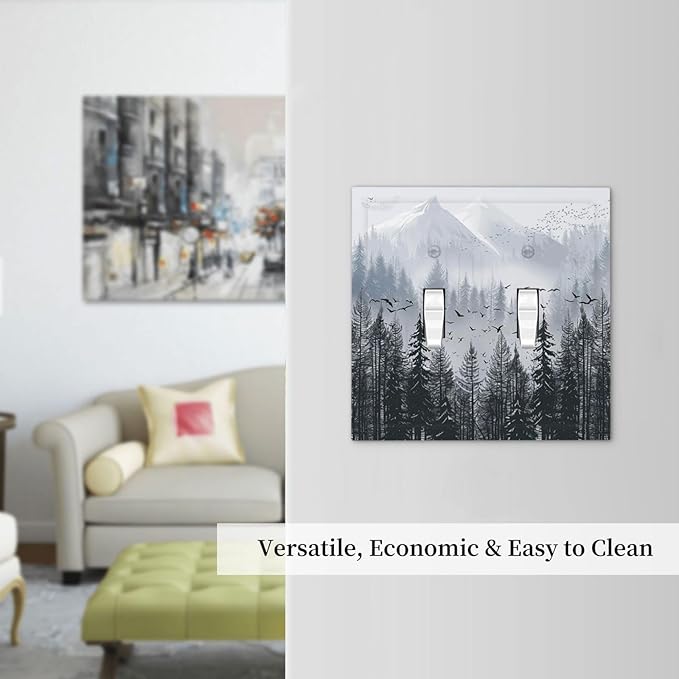 Misty Forest Nature Tree Mountain Birds Decorative Switch Plates 2 Gang Double Toggle Outlet Light Switch Cover Wall Plate Electrical Faceplate for Bed Room Living Room Decor