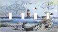 Light Switch Cover Sea Ocean Sand Coast Compass Ship Lighthouse Anchor 4 Gang Switch Plate Quad Toggle Wall Plates Decorative Switchplate Electrical Outlet Cover Plates for Bathroom Decor
