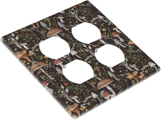 Vintage Boho Plant Mushroom Floral Leaf Outlet Covers 2-Gang Duplex Light Switch Cover Plate Decorative Gfci Wall Plate Electrical Receptacle Switchplate Plug Faceplate for Bathroom Decor