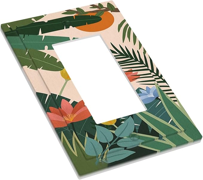 Decorative Outlet Covers Boho Tropical Plant Floral Pattern 1 Gang Single Rocker Light Switch Cover Plate Wall Plates GFCI Faceplate for Bedroom Cabin Decor
