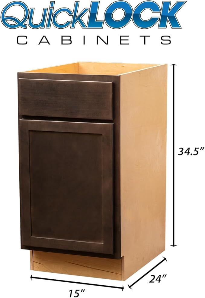 Quicklock RTA (Ready-to-Assemble) | Base Kitchen Cabinets - Shaker Style | Made in America (Espresso Stain, 15" Wx34.5 Hx24 D Base)