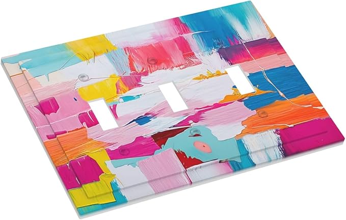 Decorative Switch Plates Multicoloured Modern Watercolor Oil Painting 3 Gang Wall Plate Triple Toggle Light Switch Cover Faceplate Electrical Wall Panels for living Room Bedroom Decor