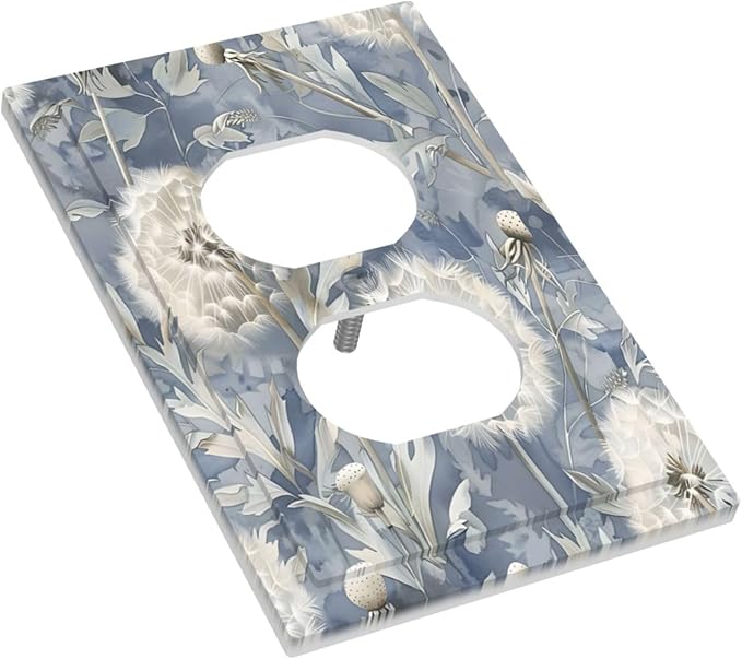 Blue Dandelion Vintage Floral Boho Flower Outlet Covers 1 Gang Duplex Light Switch Cover Decorative Switch Plates Electrical Receptacle Faceplate Wall Plate for Bedroom Living Room Home Decor