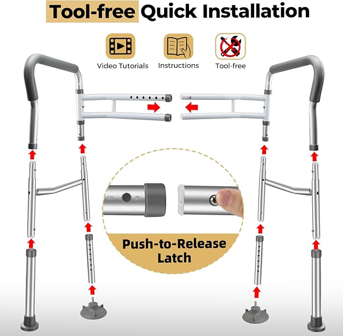 Toilet Safety Rails for Seniors, Adjustable Toilet Safety Frame Handles Fits Most Toilets, Gifts for Handicap and Disabled Seniors Elderly, Foldable, Safe Weight Capacity of 330 lbs(150KG)