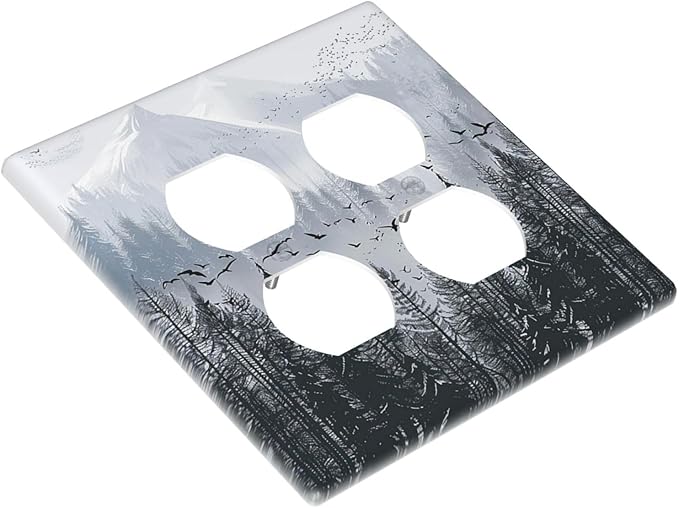 Misty Forest Nature Tree Mountain Birds Outlet Covers 2 Gang Double Duplex Decorative Light Switch Covers Electrical Wallplates Socket Faceplate for Bed Room Living Room Decor