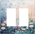 Decorative Outlet Covers Pink Floral Wildflower Green Plants 2 Gang Light Switch Cover Plate Double Rocker Wall Plate Gfci Switch Plate Covers for Bathroom Decor