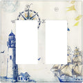 Nautical Sailboat Lighthouse Compass Anchor Double Rocker/Decora Outlet Covers Plate 2 Gang Light Switch Cover Decorative Rustic Gfci Wall Plate Electrical Switchplate for Country Bathroom