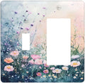 Decorative Outlet Covers Pink Floral Wildflower Green Plants 2-Gang Combo Light Switch Cover Plate Single Toggle/Rocker Wall Plate Plug Switch Plate Covers for Bathroom Decor