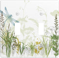 Wild Flower Dragonfly 2 Gang Toggle Light Switch Cover Plates Decorative Electric Outlet Covers Decorator Wall Switch Plate Receptacle Plug Covers 4.5 * 4.5 Inches