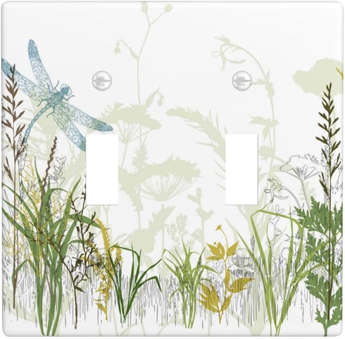 Wild Flower Dragonfly 2 Gang Toggle Light Switch Cover Plates Decorative Electric Outlet Covers Decorator Wall Switch Plate Receptacle Plug Covers 4.5 * 4.5 Inches