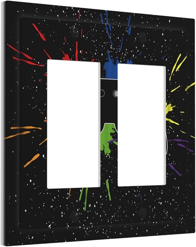 Classic Videogames Controller Black Splash Ink Colorful Decorative Outlet Covers 2 Gang Double GFCI Rocker Electrical Wall Panels Light Switch Cover Plate for Kids Room Nursery Decor