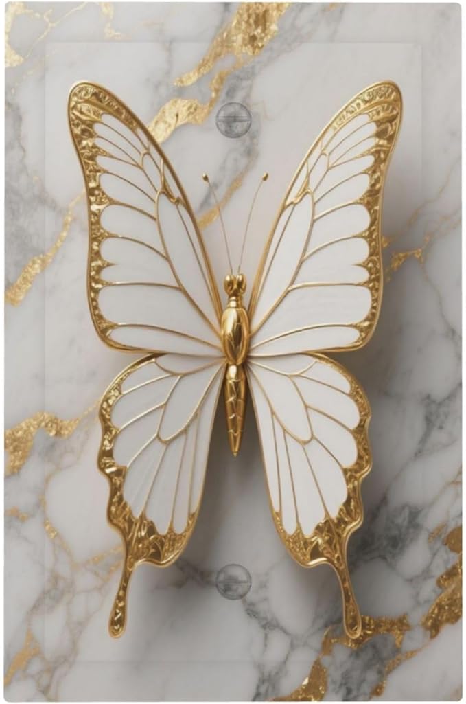Gold Marble Shine Butterfly Abstract Modern Print Light Switch Cover Plate 1 Gang No Device Blank Electrical Wall Plates Faceplate Decorative Switch Plate for Bed Room Bathroom Decor