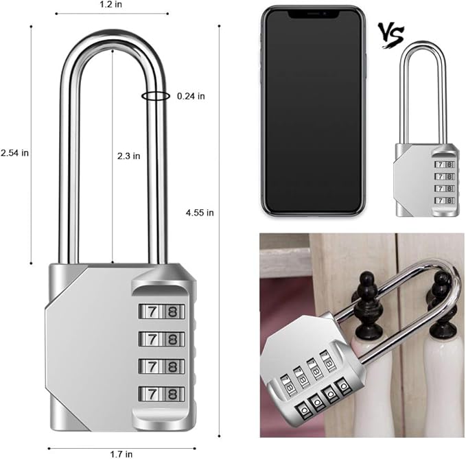 2 Pack disecu 2.6 Inch Long Shackle Combination Lock, 4 Digit Outdoor Waterproof Padlock for School Gym Locker, Sports Locker, Storage Unit, Gate, Fence, Toolbox, Cabinet (Silver)