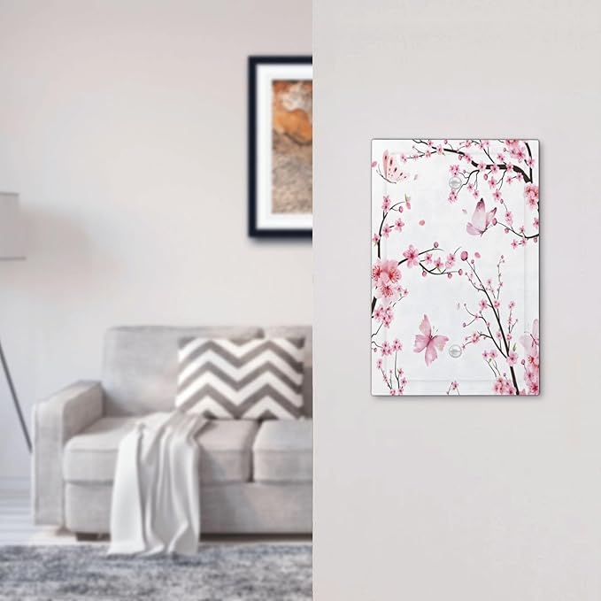 Cherry Floral Watercolor Pink Flowers Butterfly Light Switch Cover Plate 1 Gang No Device Blank Electrical Wall Plates Faceplate Decorative Switch Plate for Bed Room Living Room Decor