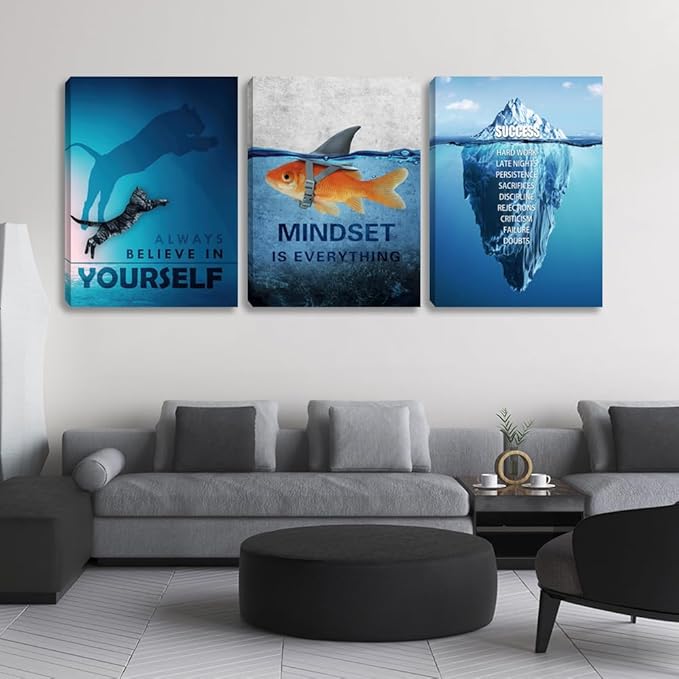 Unbruvo Motivational Cat Posters, 3 Pc Wall Art - Waterproof Canvas Prints, Inspirational Wall Decor for Office, Living Room, Bedroom - Framed Wall Art Decor, 36''Wx16''H