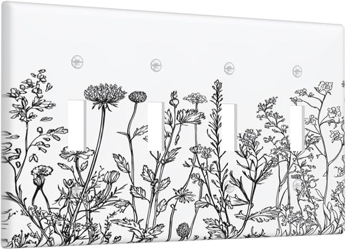 Light Switch Covers Floral Wildflower Rustic Plant Leaves Quad Toggle Electrical Faceplate 4 Gang Wall Plate Decorative Switch Plates For Farmhouse Cabin Decor