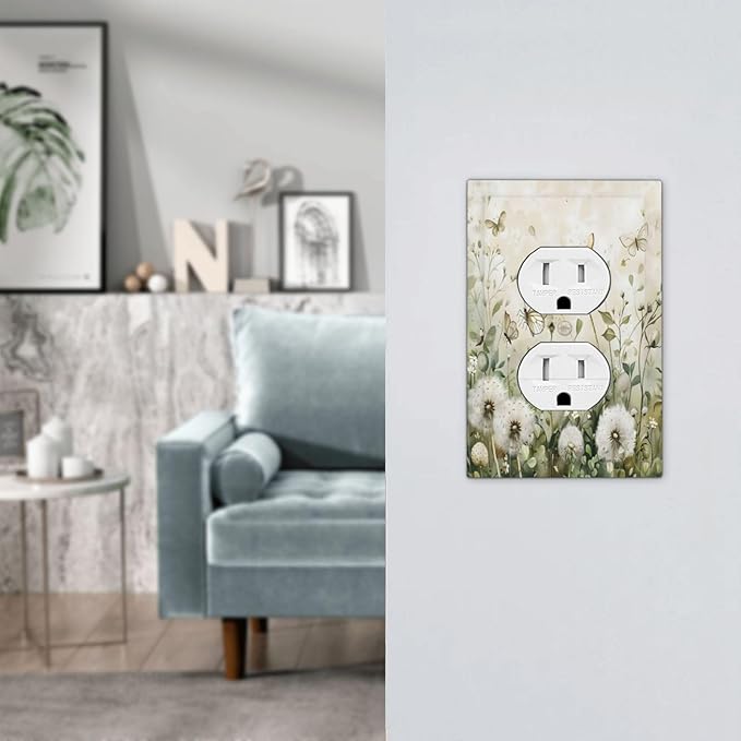 Dandelions Butterflies Watercolor Wildflowers Floral Outlet Covers 1 Gang Duplex Light Switch Cover Decorative Switch Plates Electrical Receptacle Faceplate Wall Plate for Bedroom Living Room Decor