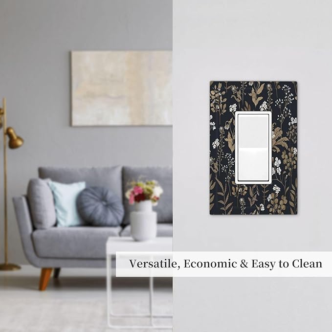 Decorative Outlet Covers Vintage Floral Wildflowers Plant 1 Gang Single Rocker Light Switch Cover Plate Wall Plates GFCI Faceplate for Bathroom Home Decor