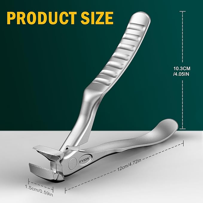 FVION Ergonomic Handle Nail Clippers for Seniors, Angled Head Toenail Clippers for Thick Toenails and Fingernails, Wide Jaw Opening Precision Nail Trimmer with Catcher (Silver)
