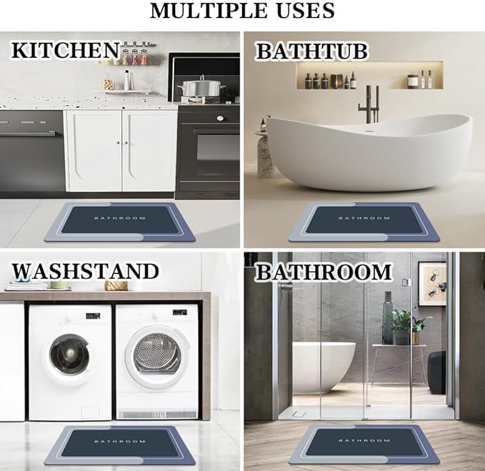 Bath Mats 17x70 Inch, Modernized Magic Mat Bathroom, Rubber Anti Slip Quick Drying Absorbent Bathroom Rug, Shower Room Rugs for in Front of Bathtub, Sink, Blue