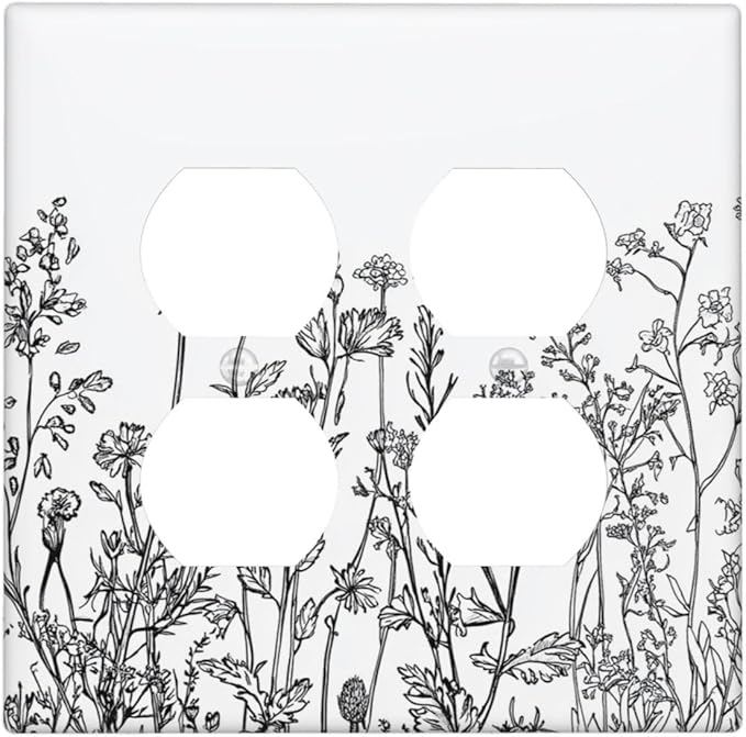 Outlet Covers Floral Wildflower Rustic Plant Leaves 2 Gang Double Duplex Decorative Light Switch Covers Electrical Wallplates Socket Faceplate For Farmhouse Cabin Decor