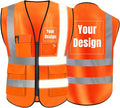 YOWESHOP High Visibility Safety Vest Custom Your Logo Protective Workwear 5 Pockets With Reflective Strips Outdoor Work Vest (Orange (M))