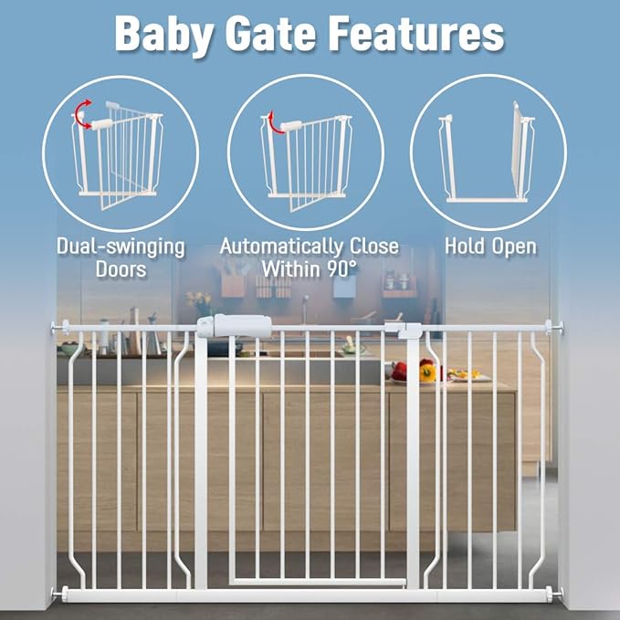 ALLAIBB Narrow Walk Through Baby Gate Auto Close Tension White Metal Child Pet Safety Gates with Pressure Mount for Stairs,Doorways and Baniste(29.13-33.86"/74-86cm)
