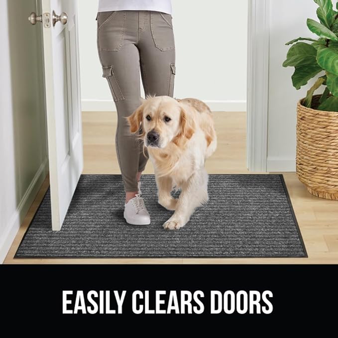GORILLA GRIP Waterproof Traffic Guard Door Mat, 60x36, Heavy Duty Entryway Mats, Strong Rubber Back Commercial Utility Rugs for Office Hallway, Garage Floor and Home, Low Profile Carpet, Light Gray