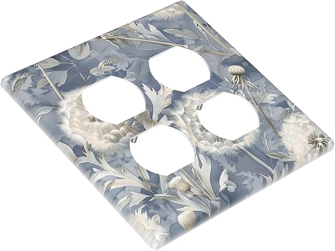 Blue Dandelion Vintage Floral Boho Flower Outlet Covers 2 Gang Double Duplex Decorative Light Switch Covers Electrical Wallplates Socket Faceplate for Bedroom Living Room Home Decor