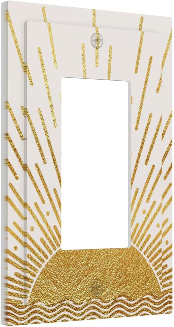 Mid Century Boho Golden Sun Sunrise Sunset Decorative Outlet Covers 1 Gang Single Rocker Light Switch Cover Plate Wall Plates GFCI Faceplate for Bed Room Living Room Decor