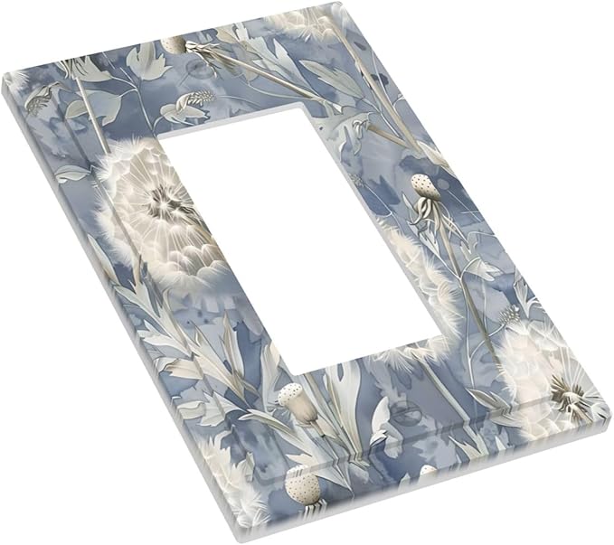 Blue Dandelion Vintage Floral Boho Flower Decorative Outlet Covers 1 Gang Single Rocker Light Switch Cover Plate Wall Plates GFCI Faceplate for Bedroom Living Room Home Decor