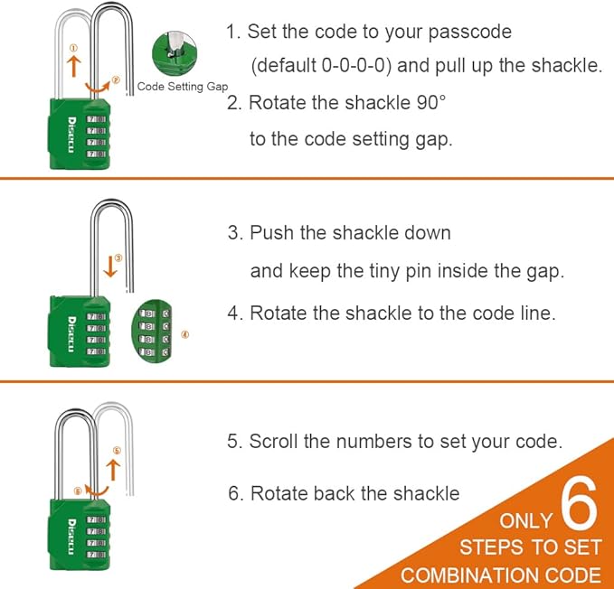 2 Pack disecu 2.6 Inch Long Shackle Combination Lock, 4 Digit Outdoor Waterproof Padlock for School Gym Locker, Sports Locker, Storage Unit, Gate, Fence, Toolbox, Cabinet (Green)